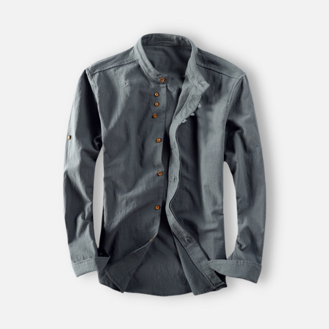 Antonios Linen Soft Shirt in dark grey, casual elegant style, poly/linen blend.