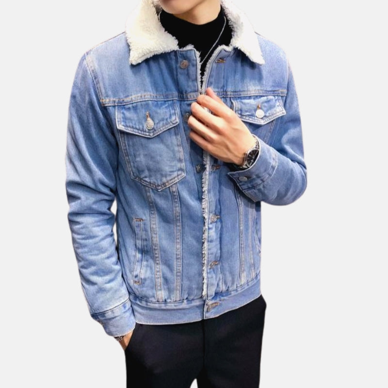 Antonios Ben Denim Jacket with faux fur collar, casual and elegant winter wear.