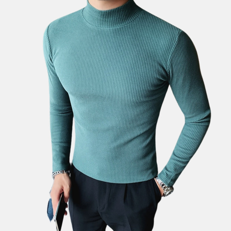 Antonios Hombre Slim Fit Sweater in green, ribbed pattern, men's casual elegant wear.