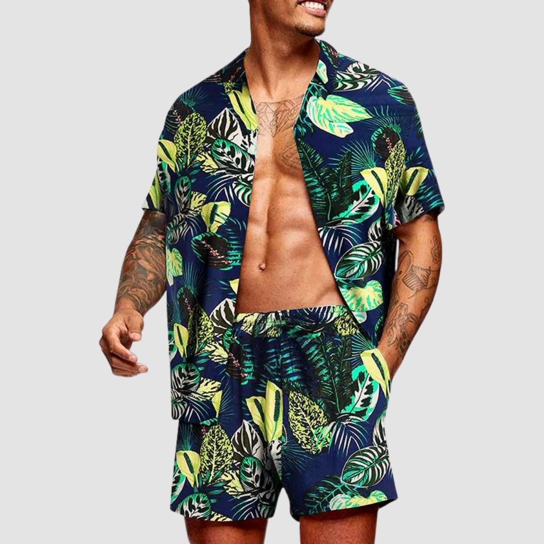 Antoniosclothing Hawaiian casual summer print set for men, breathable cotton blend.
