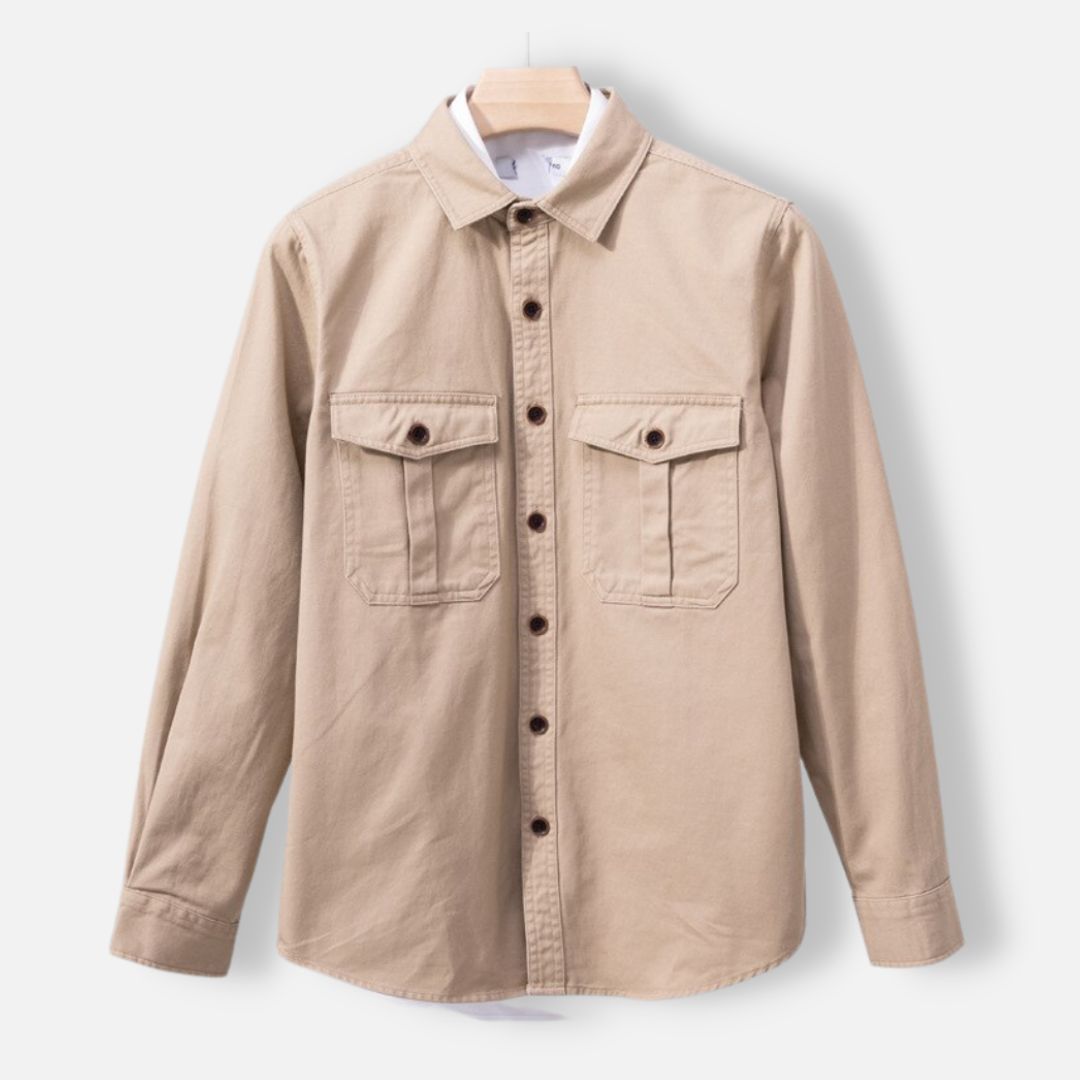Antonios Vintage Premium men's beige cotton shirt, casual elegant style.