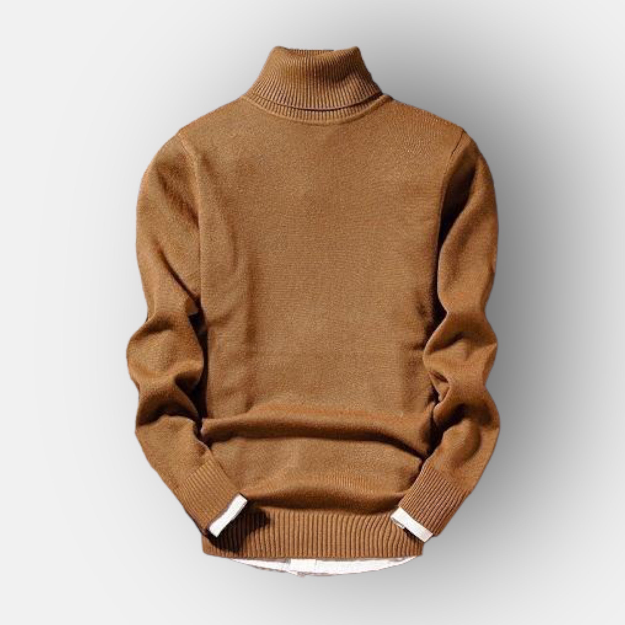 Brown Antonios Fine Cotton Sweater with turtleneck and long sleeves.