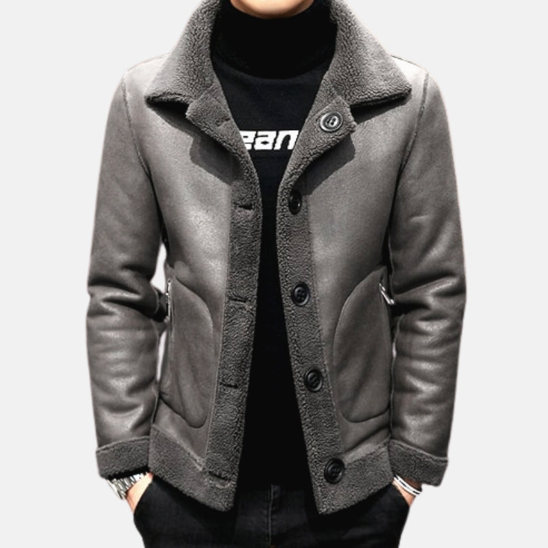 Men's winter woolen coat by Antonios with faux fur collar, elegant design, available in solid colors.