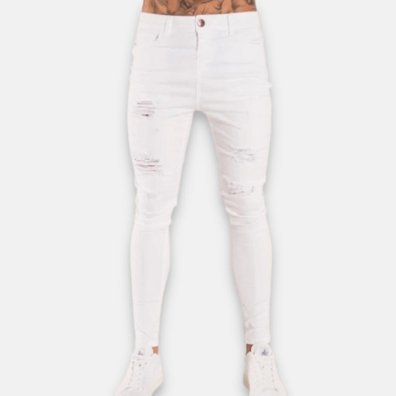 Antonios Rewls Men Jeans, white denim, mid-rise, straight leg, casual wear.