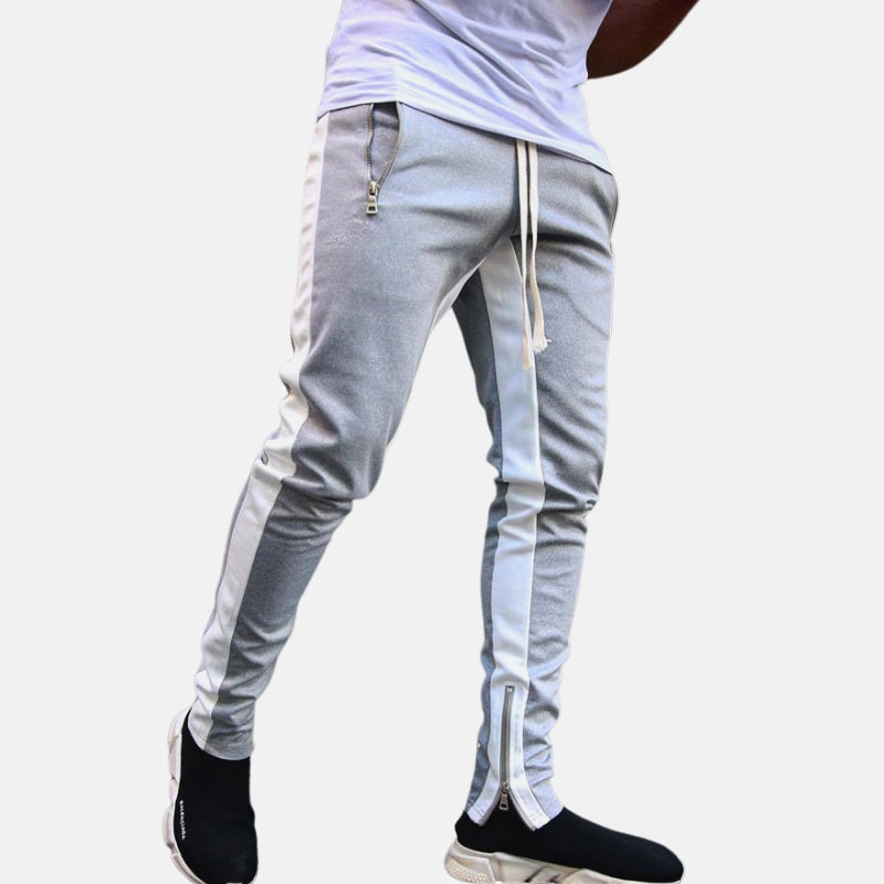 Antonios Striped Fit Joggers Men gray with white stripes, relaxed fit, polyester-cotton blend.