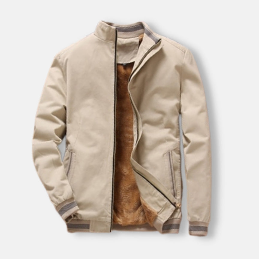 Antonios Autumn Bomber Jacket in light khaki, made with 100% cotton, featuring a stylish and trendy design for men.