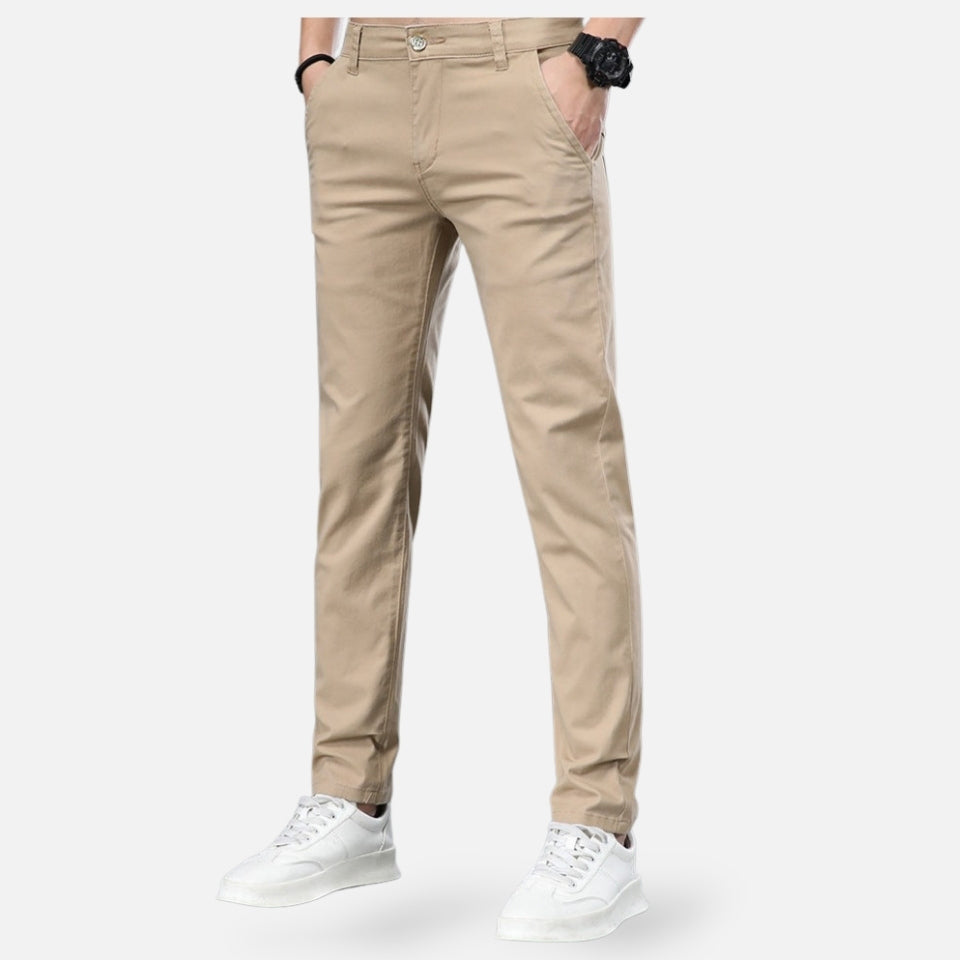 Men's slim fit cotton pants by AntoniosClothing with a modern vintage style, suitable for formal or casual wear.