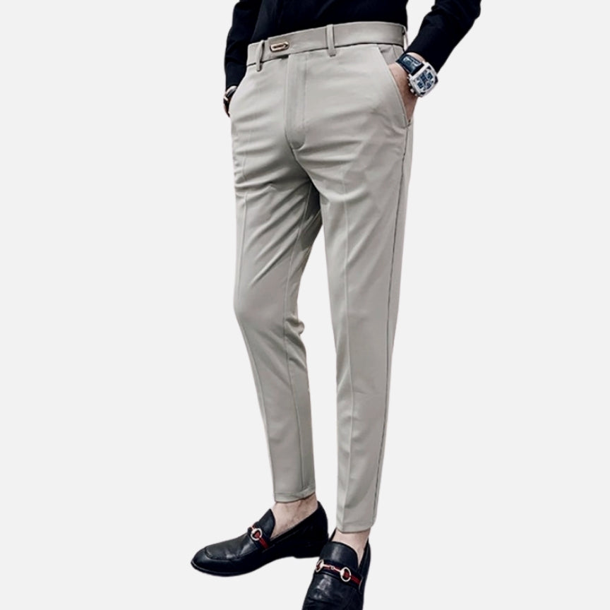 Antonios Khaki Casual Pants for men made of cotton, perfect for elegant outfits.