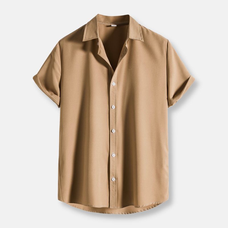 Khaki men's Antonios Summer Shirt made of organic cotton, short sleeve, casual style.