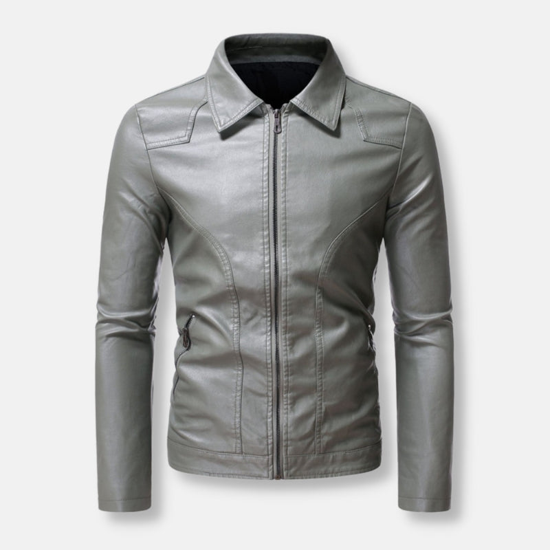 Antonios Loco Leather Slim Fit Jacket in light green, stylish and elegant design for men.