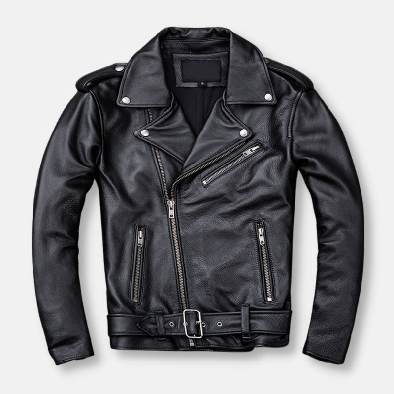Antonio Natural Leather Jacket for men with faux fur-lined hood, crafted from genuine leather for all-season comfort.