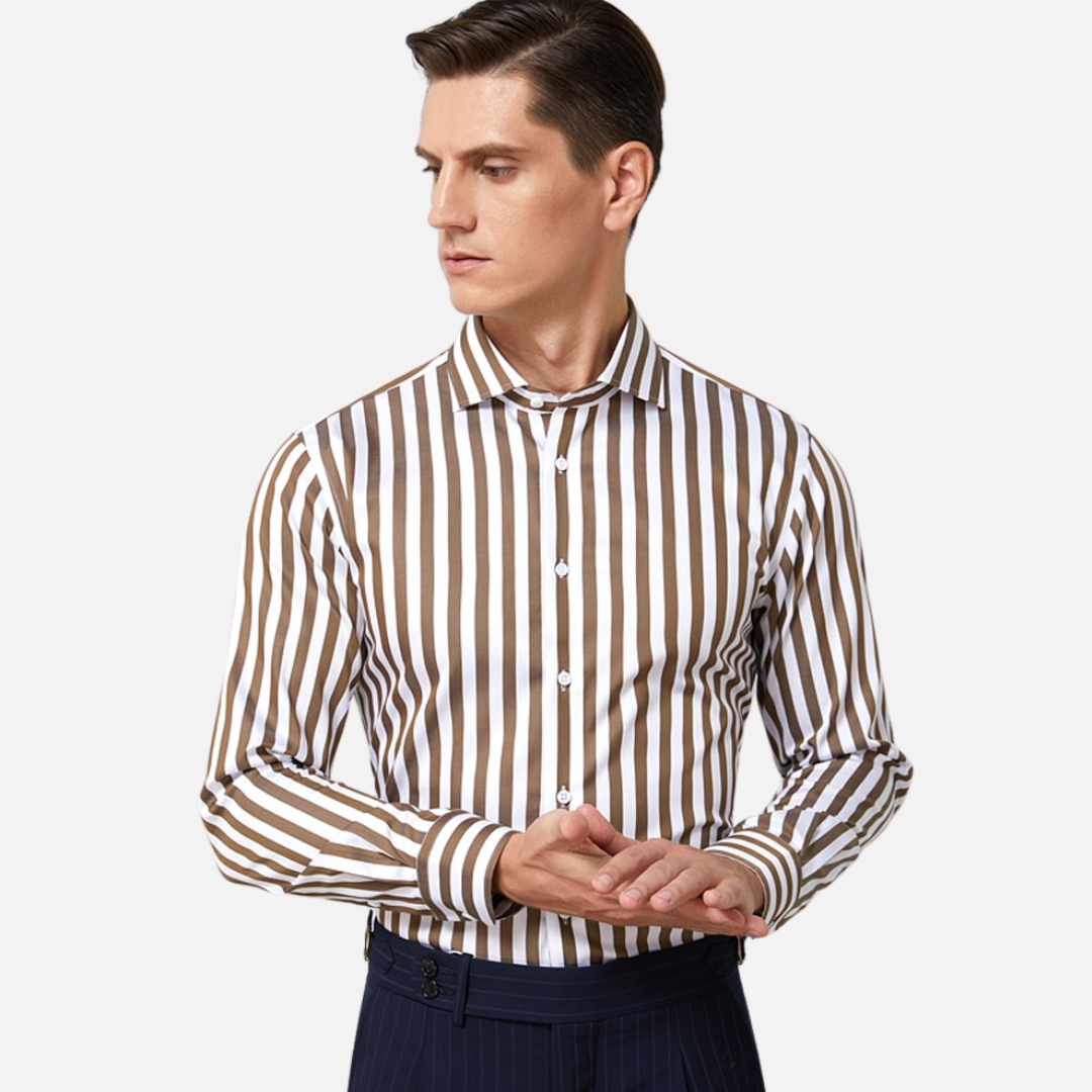 AntoniosClothing Striped Office Long-Sleeve Shirt in organic cotton, smart casual style.