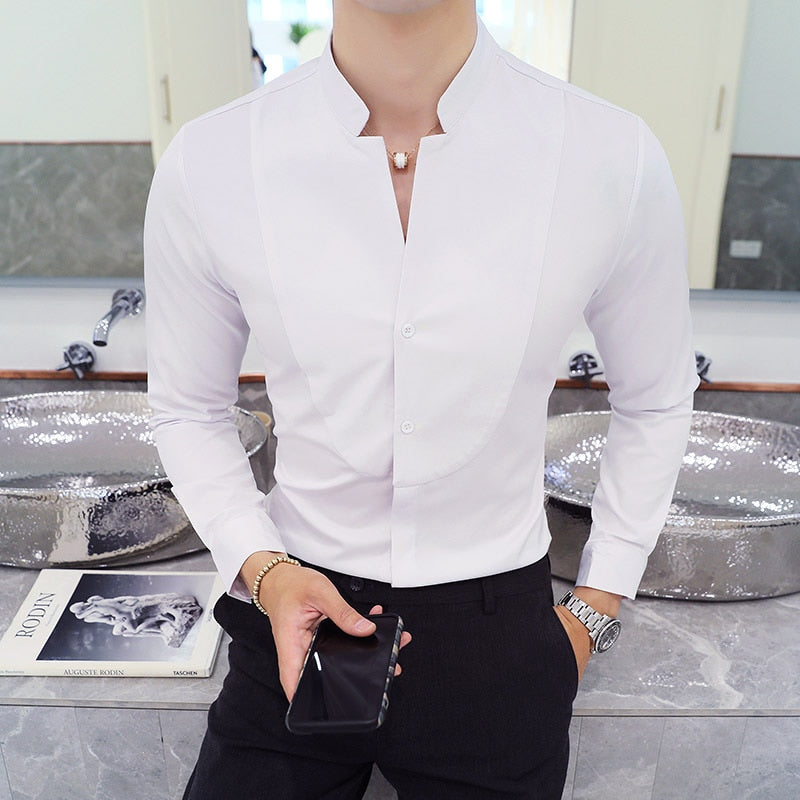 AntoniosClothing Elegant slim fit long sleeve shirt in white, perfect for smart casual outfits and special events.