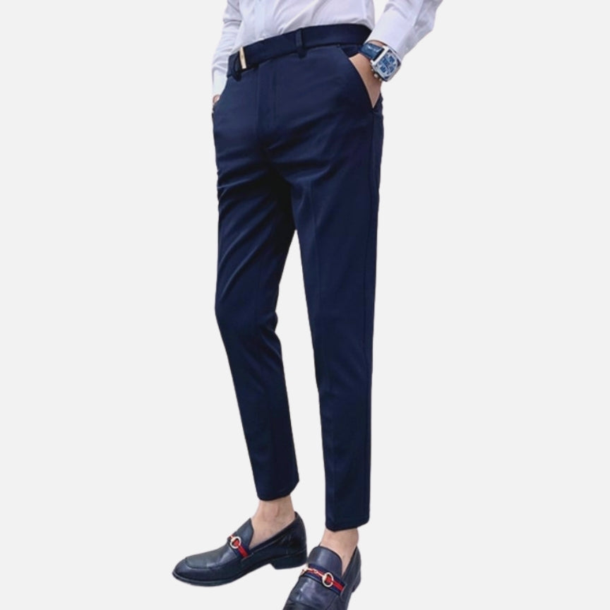 Antonios Navy Blue Casual Pants for men in high-quality cotton.