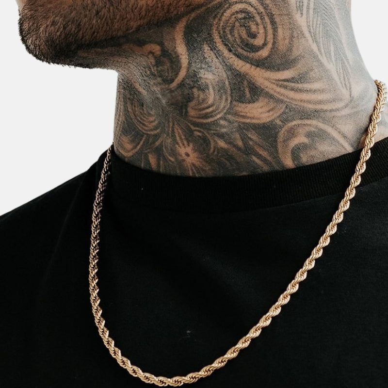 Antonios Twist Stainless Steel Necklace for men, showcasing sophisticated style and hypoallergenic comfort in lustrous finishes.