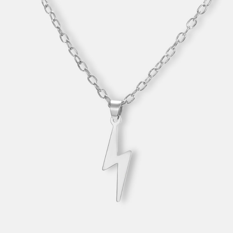 Antonios Light Silver Stainless Steel Necklace with lightning bolt pendant for men.