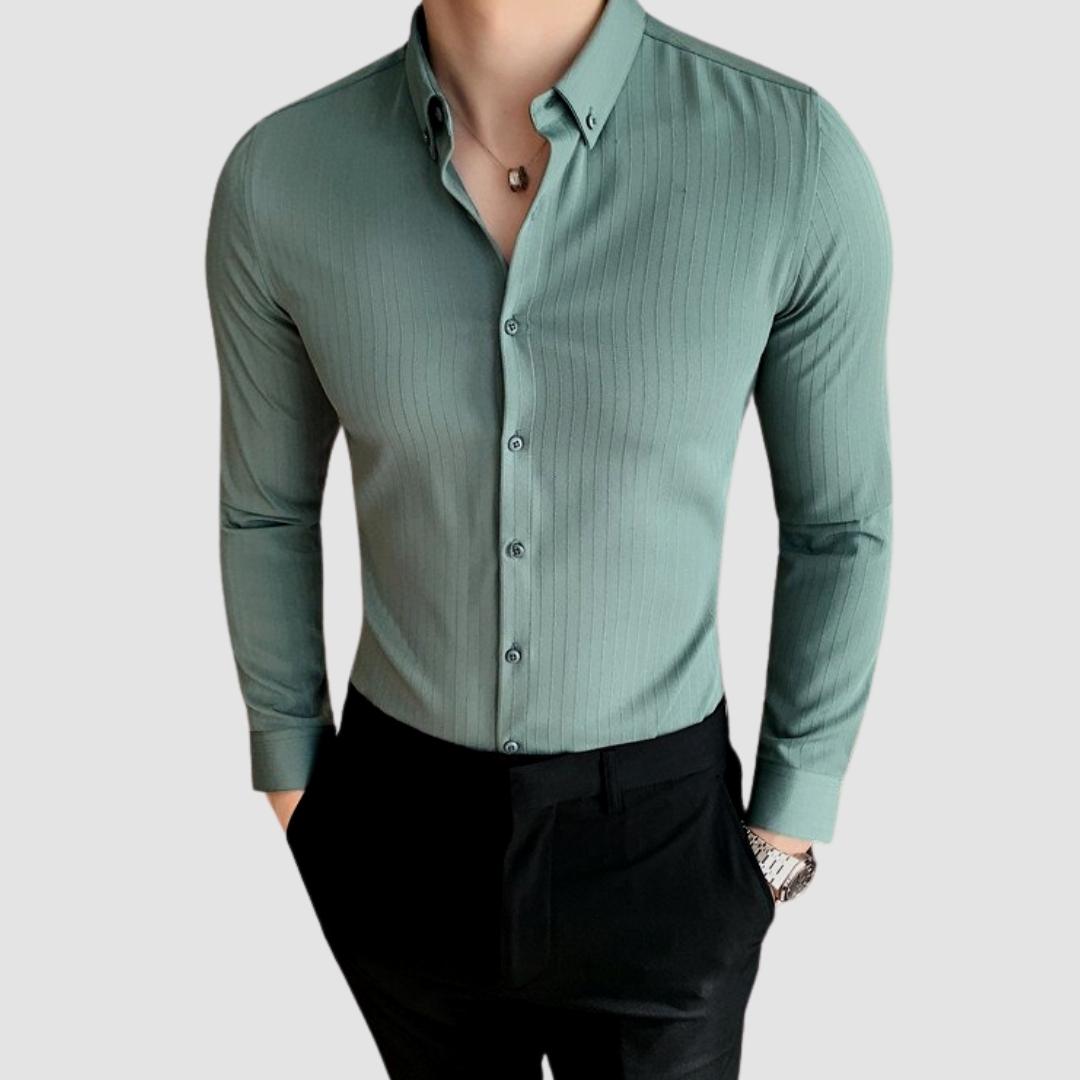 Antonios Men's Slim Fit Shirt in green, 100% organic cotton, elegant casual style.