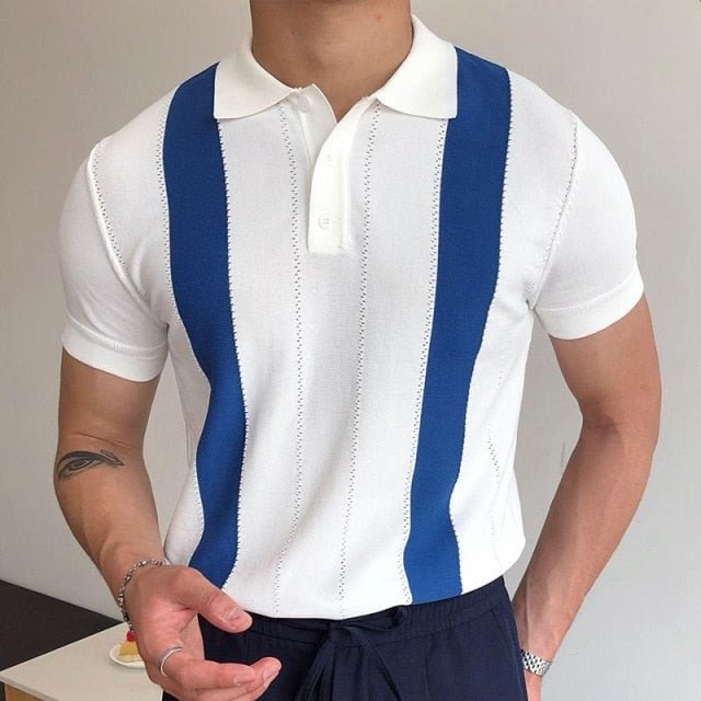 Paolo Striped Polo White-Blue T-Shirts - Antonios