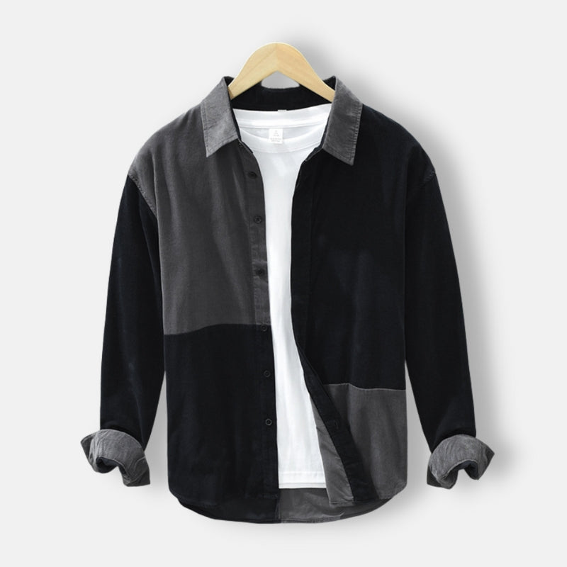 Antonios Urban Cotton Jacket in black and grey, patchwork design for men.