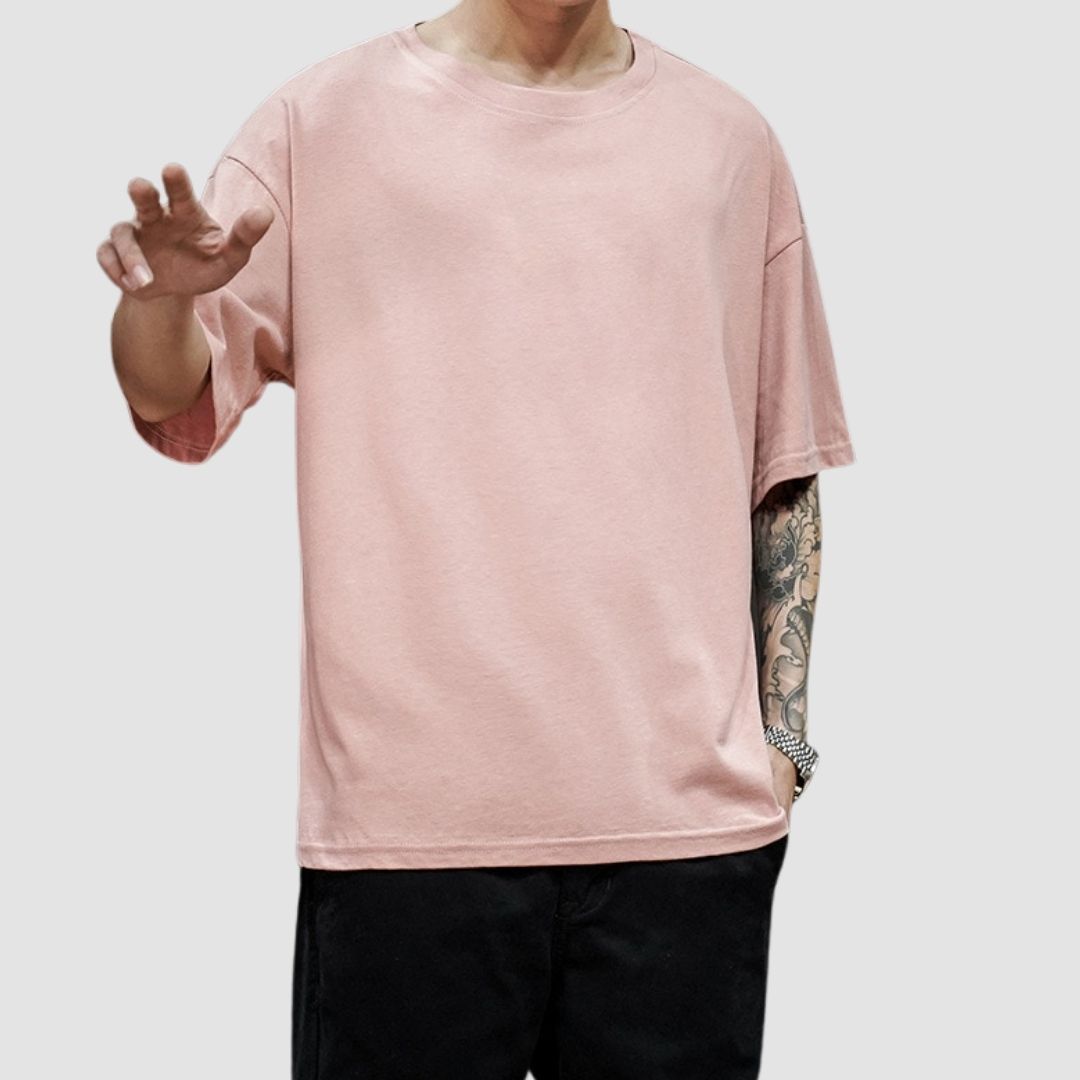 Antonios Pure Cotton T-Shirt for men in soft pink, breathable summer style.