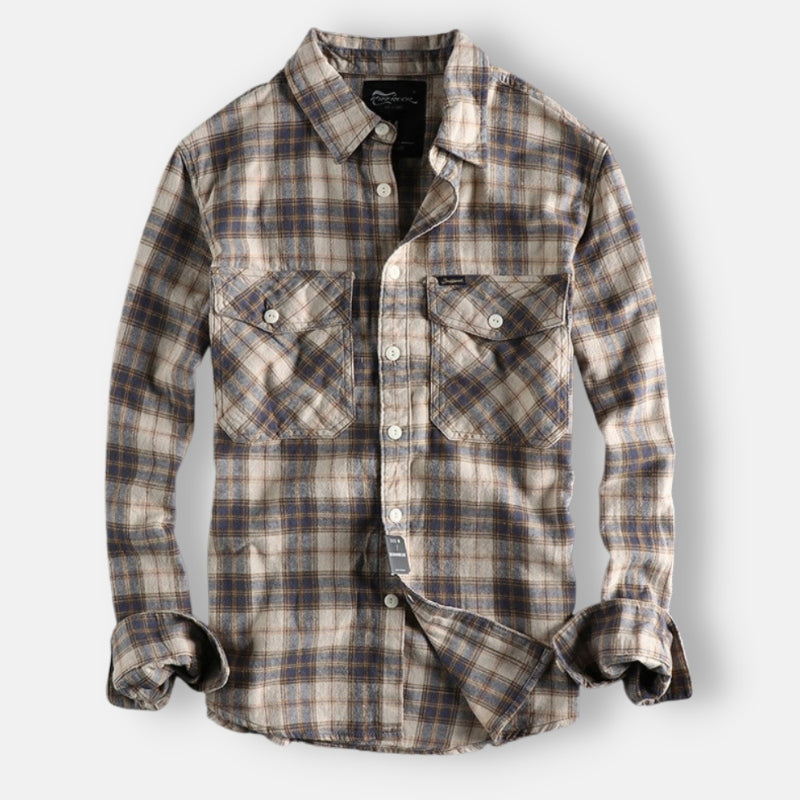 Antonios Retro Plaid Long Sleeve Shirt Men made from organic cotton.