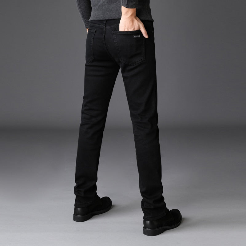 Antonios Casual Slim Fit Jeans in black, elastic cotton denim, relaxed fit for comfort.