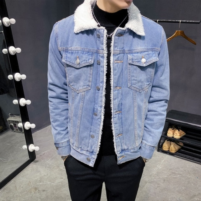 Men's Antonios Ben Denim Jacket with faux fur-lined collar, casual and elegant style.