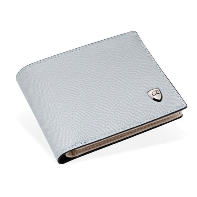 Slim Roberto Wallet made from premium ecological leather in light gray with embossed logo.