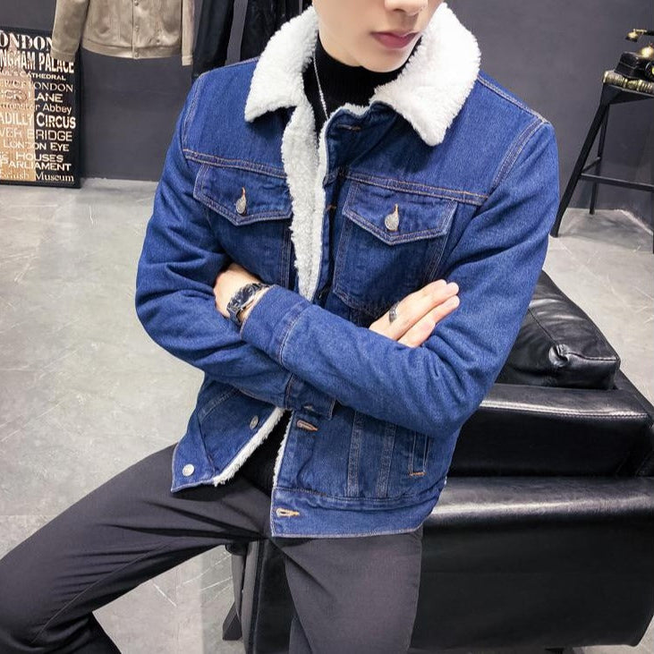 Antonios Ben Denim Jacket with faux fur-lined collar for men.