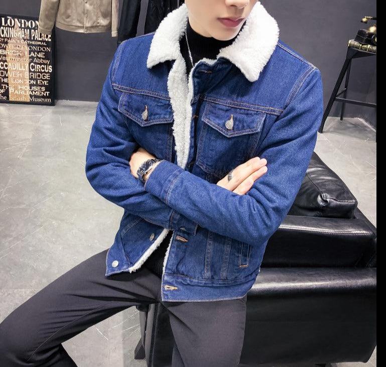 Antonios Ben Denim Jacket with faux fur-lined collar for men.
