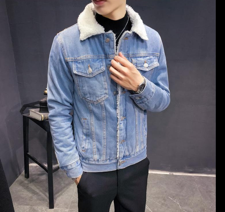 Antonios Ben Denim Jacket with faux fur collar for men.