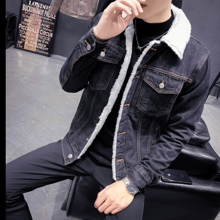 Antonios Ben Denim Jacket with faux fur-lined collar.