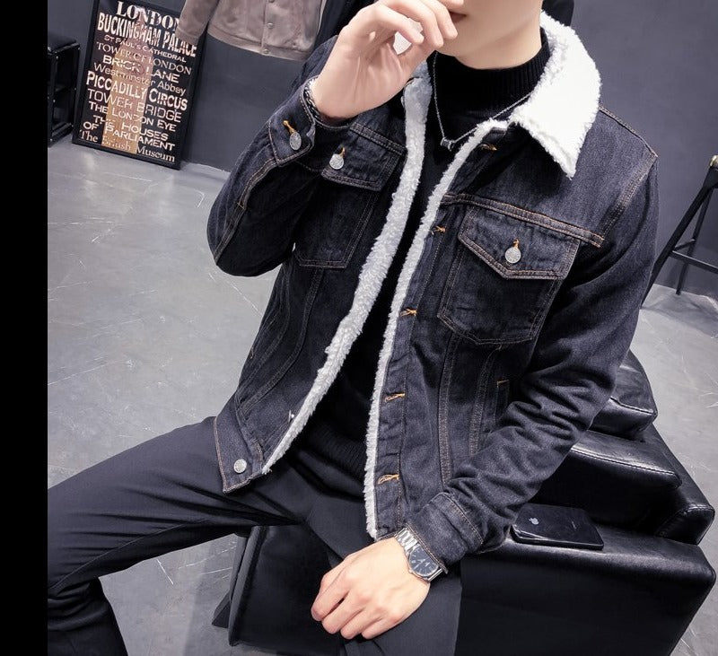 Antonios Ben Denim Jacket with faux fur-lined collar.