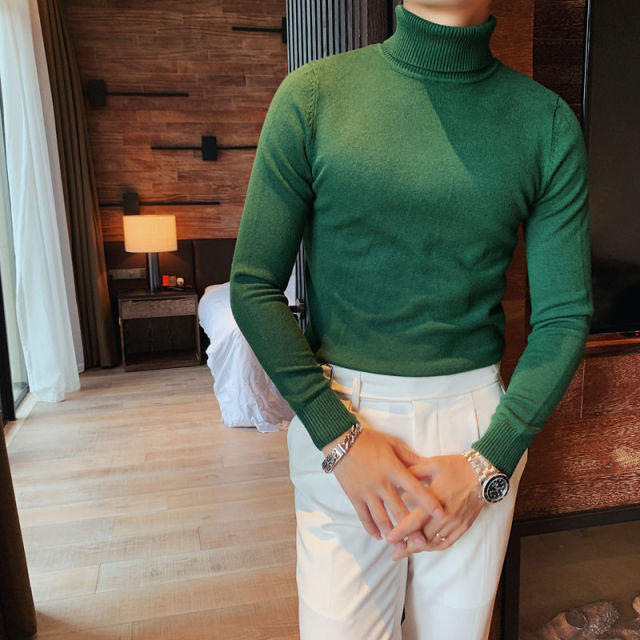 Antonios Perry Sweater, green, solid pattern, men's casual and elegant style, 100% cotton.