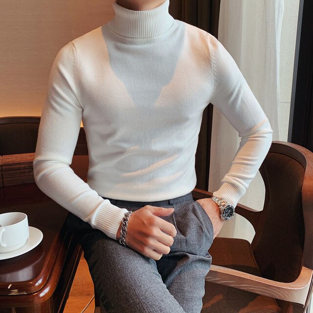 Antonios Perry Sweater in white, 100% cotton turtleneck for men, elegant and casual style.