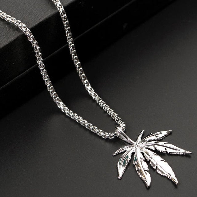 Antonios Vintage Stainless Steel Necklace with leaf pendant, men's accessory in polished silver.