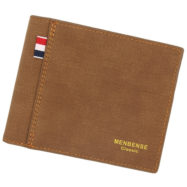 French Wallet in brown ecological leather with embossed logo and minimalist design.
