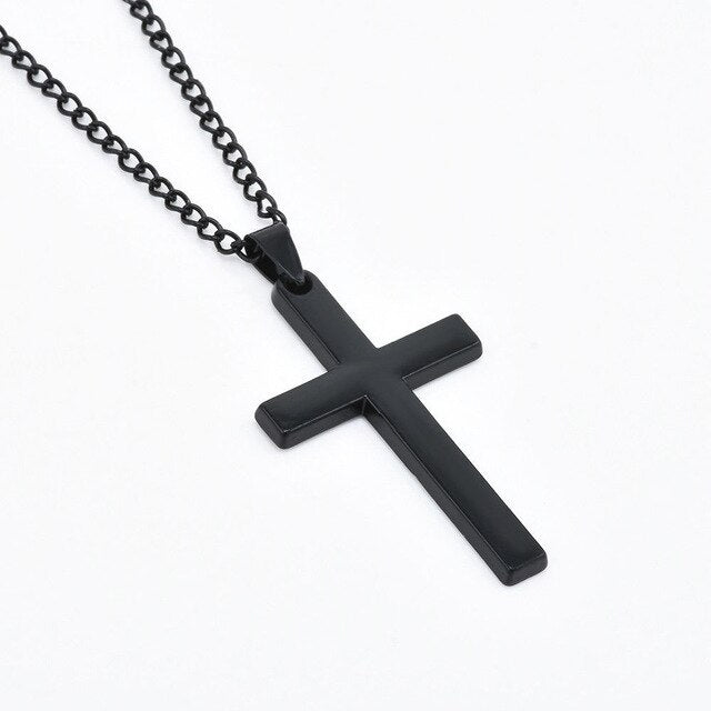 Antonios Cross Stainless Steel Necklace for Men in bold black finish.
