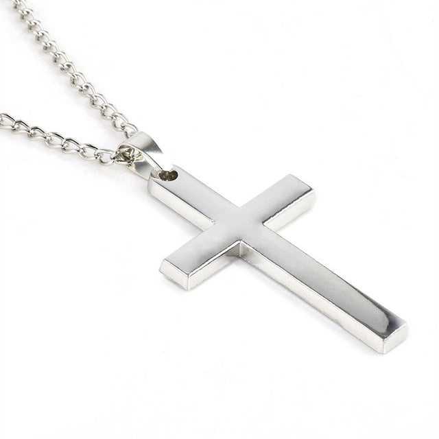 Antonios Cross Stainless Steel Necklace for men, polished silver finish, hypoallergenic material, modern style.