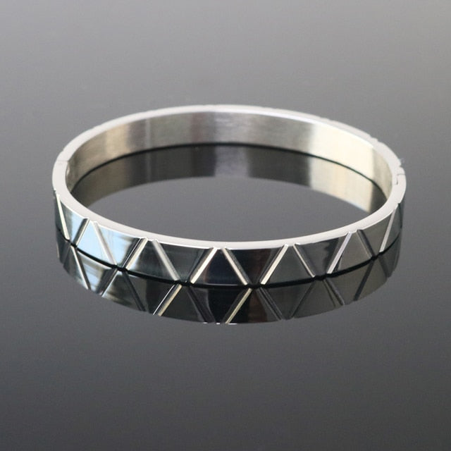 Men's Antonios Triangle Bracelet in stainless steel with modern design and dual-layer woven chains.