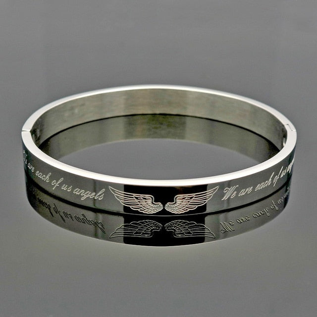 Opulent Antonios Angel Wings Bracelet with stainless steel shine and adjustable cord.