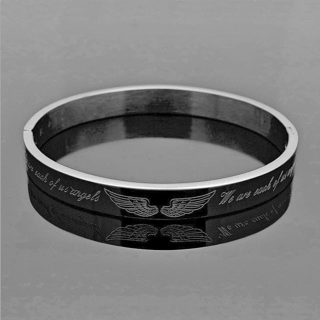 Antonios Angel Wings Bracelet for Men with stainless steel, adjustable cord, and vintage design.