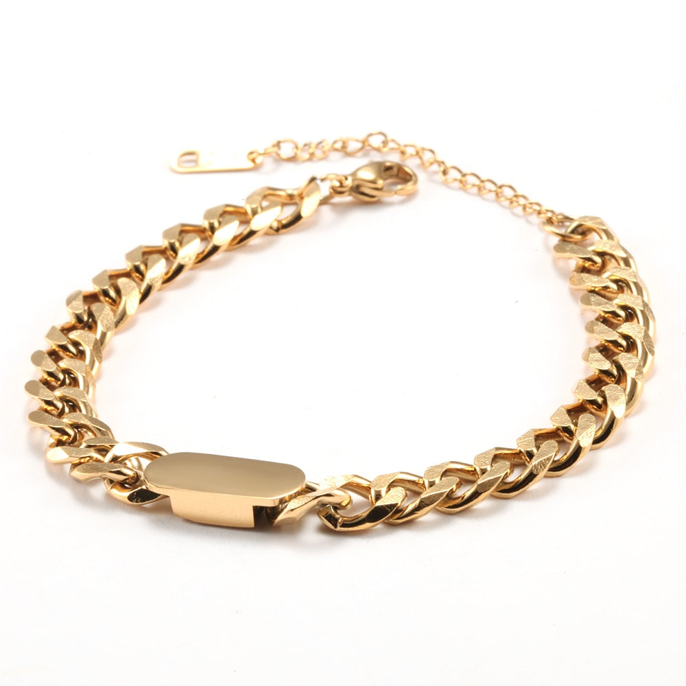 Antonios Cuban Stainless Steel Bracelet with link chain and polished magnetic clasp for men.