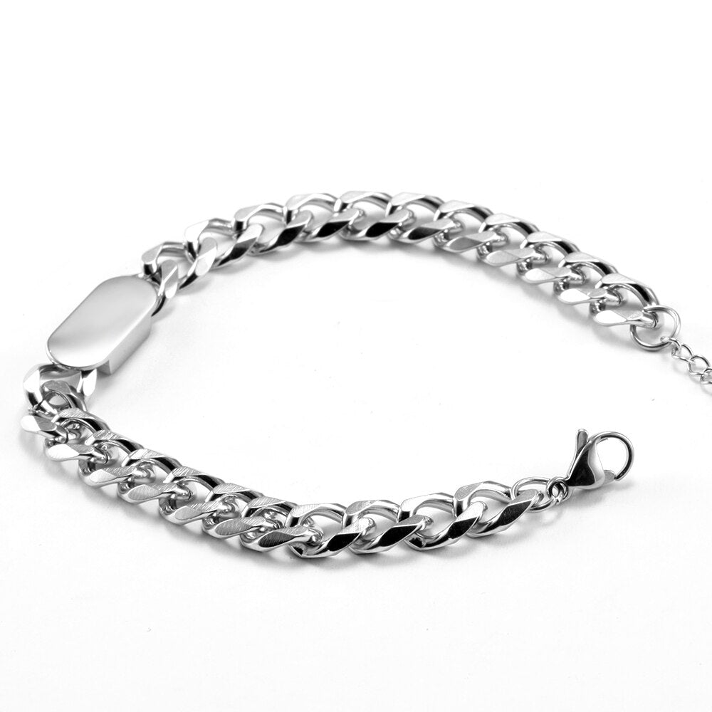 Antonios Cuban Stainless Steel Bracelet for men with link chain and magnetic clasp.