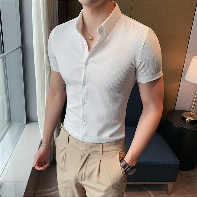 Homme short sleeve shirt in white, designed for formal and casual styles, with a comfortable and breathable fit.