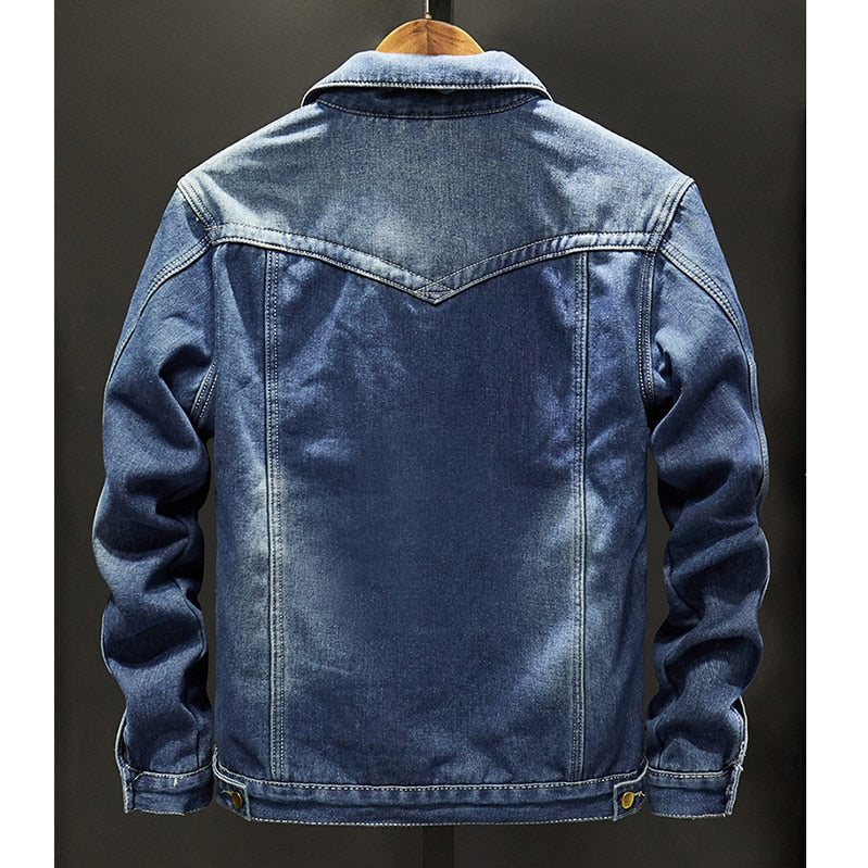 Men's blue denim slim jacket by Antonios Italy, lightweight cotton, stylish and casual.