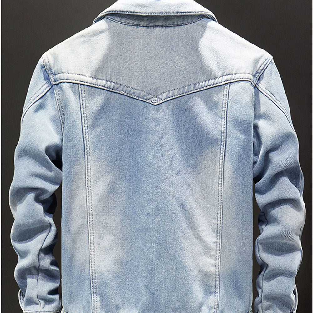 Antonios Italy Slim Jacket in light blue cotton, rear view, showcasing casual elegance.