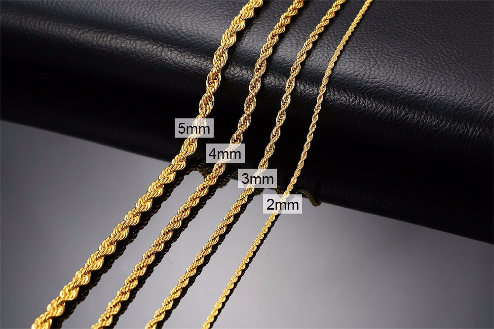 Antonios Twist stainless steel necklace in various thicknesses.