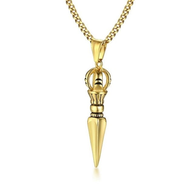 Antonios Saint Stainless Steel Necklace in gold finish with unique pendant design, suitable for personal style enhancement.