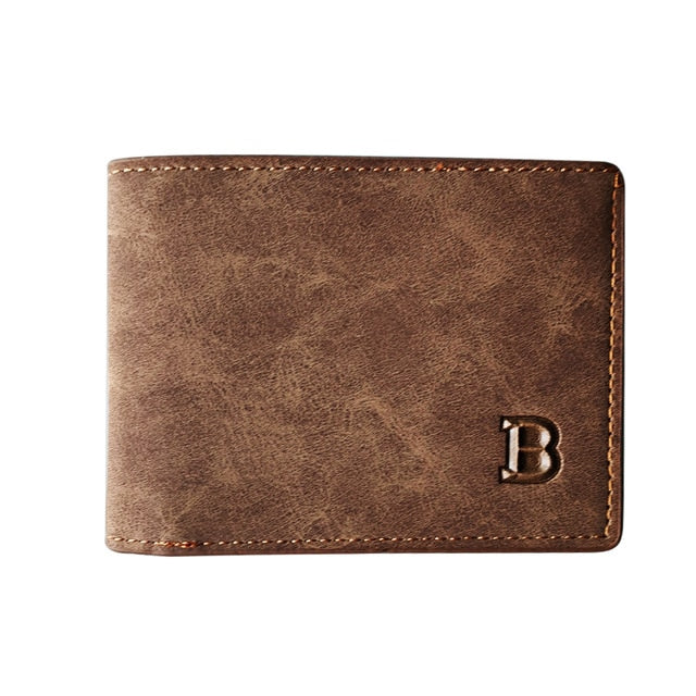 British Leather Wallet with embossed logo, minimalist design, premium ecological leather, brown color.